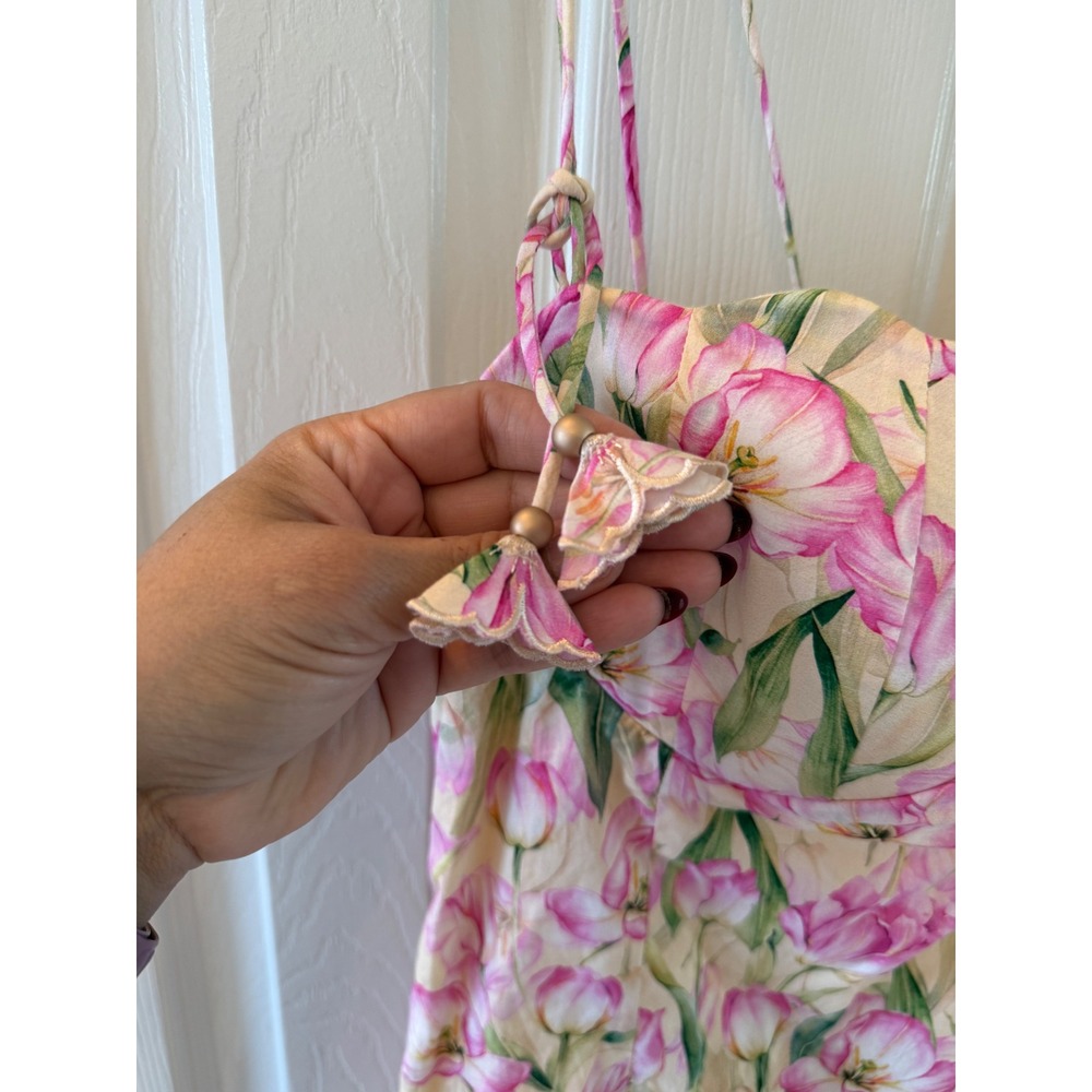 En Saison M Pink Tulip Floral Corset Midi Dress Cottagecore Garden Romantic NWT - Picture 4 of 10